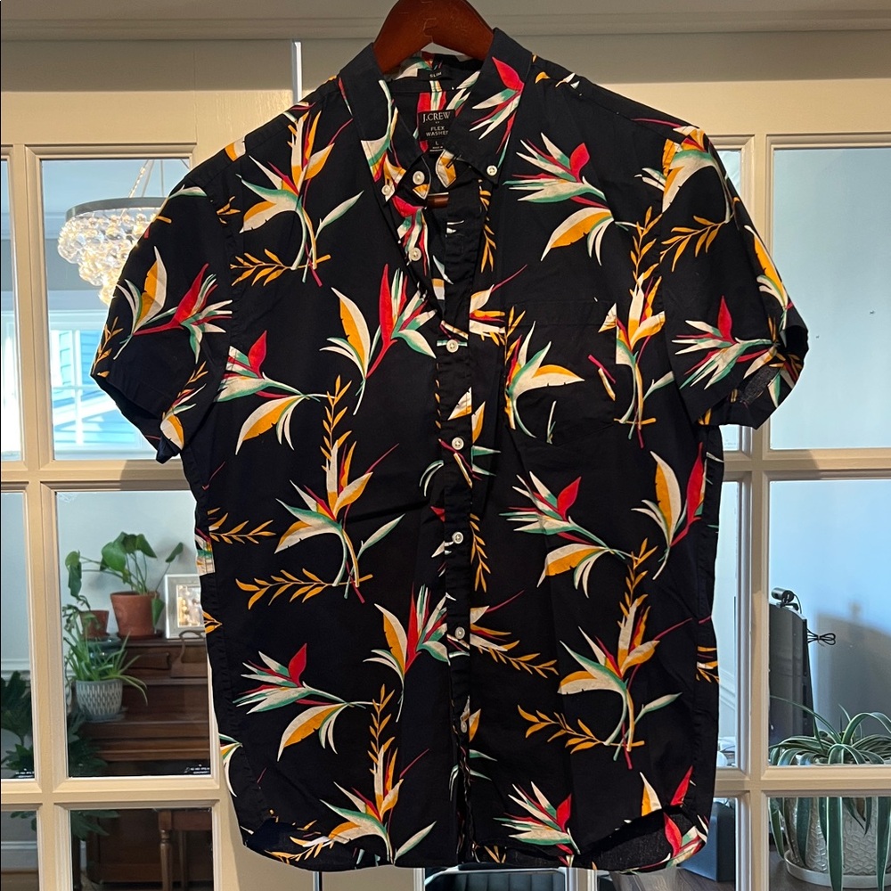 J. Crew Navy Floral Print Short Sleeve Shirt